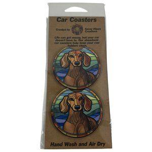 Car Coasters Dachshund Dog Life Stained Glass Dog Lover Set of 2 Neoprene Absorb